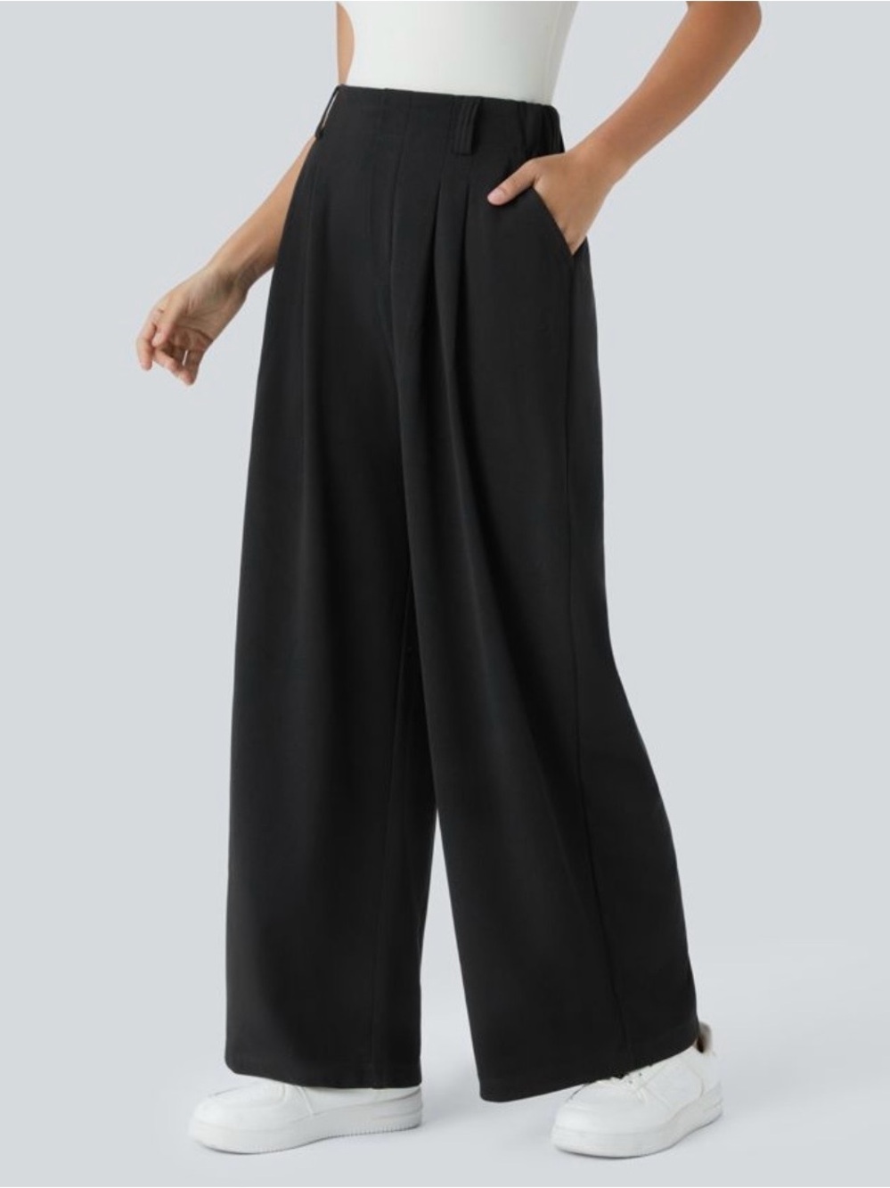 Halara Flex High Waisted Wide Leg Waffle Work Pants Black Size Large Tall